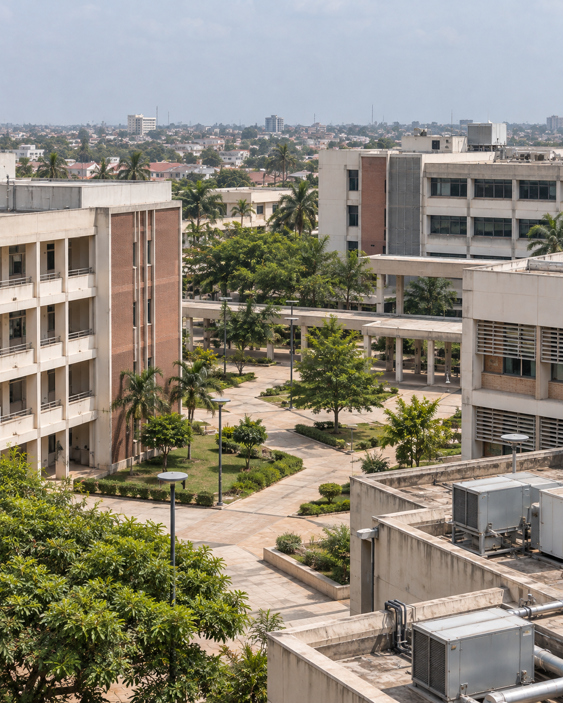 Educational campus with classroom buildings and energy infrastructure