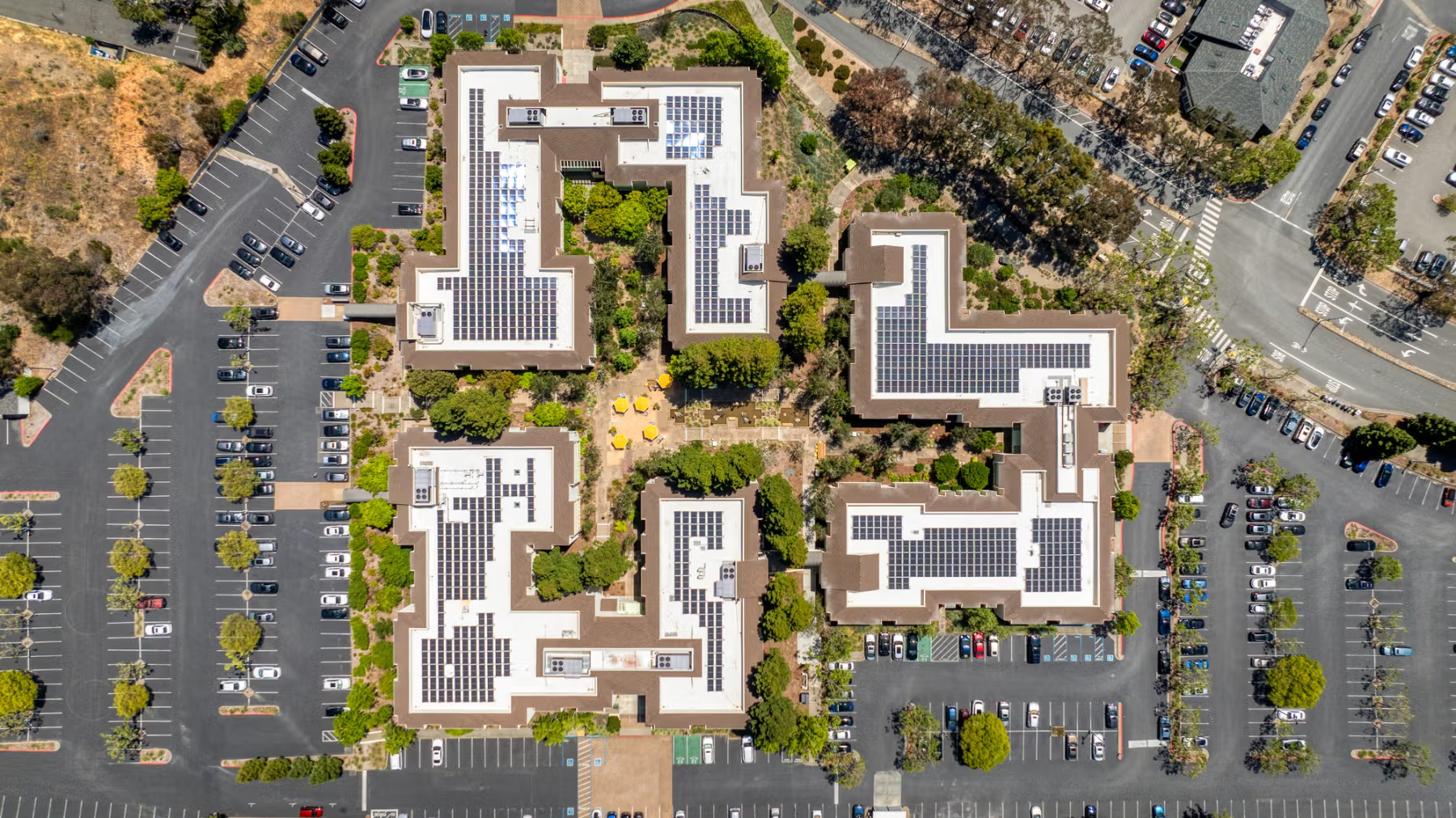 Aerial view of a modern energy-efficient facility