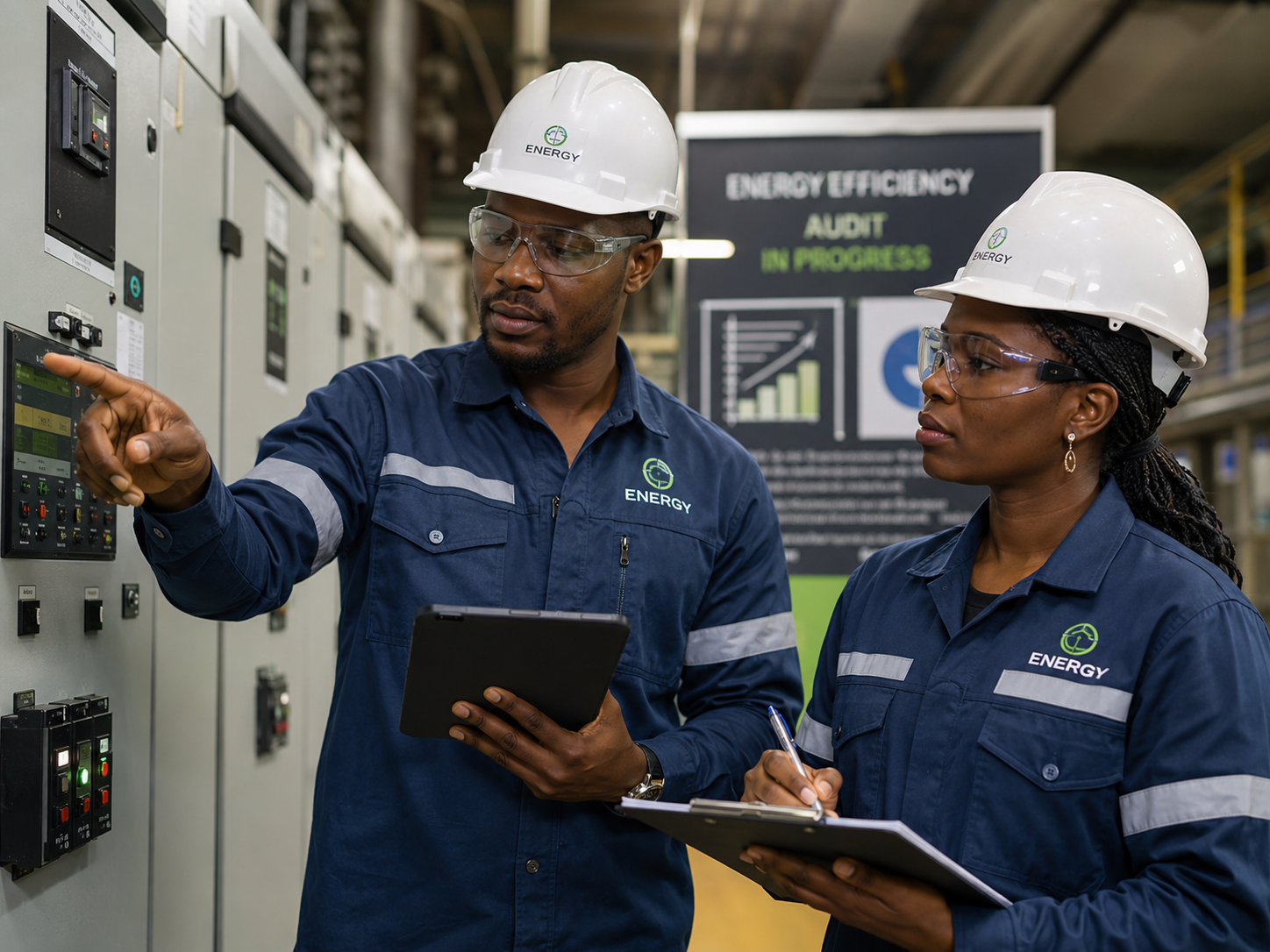 Energy professionals conducting an industrial energy audit