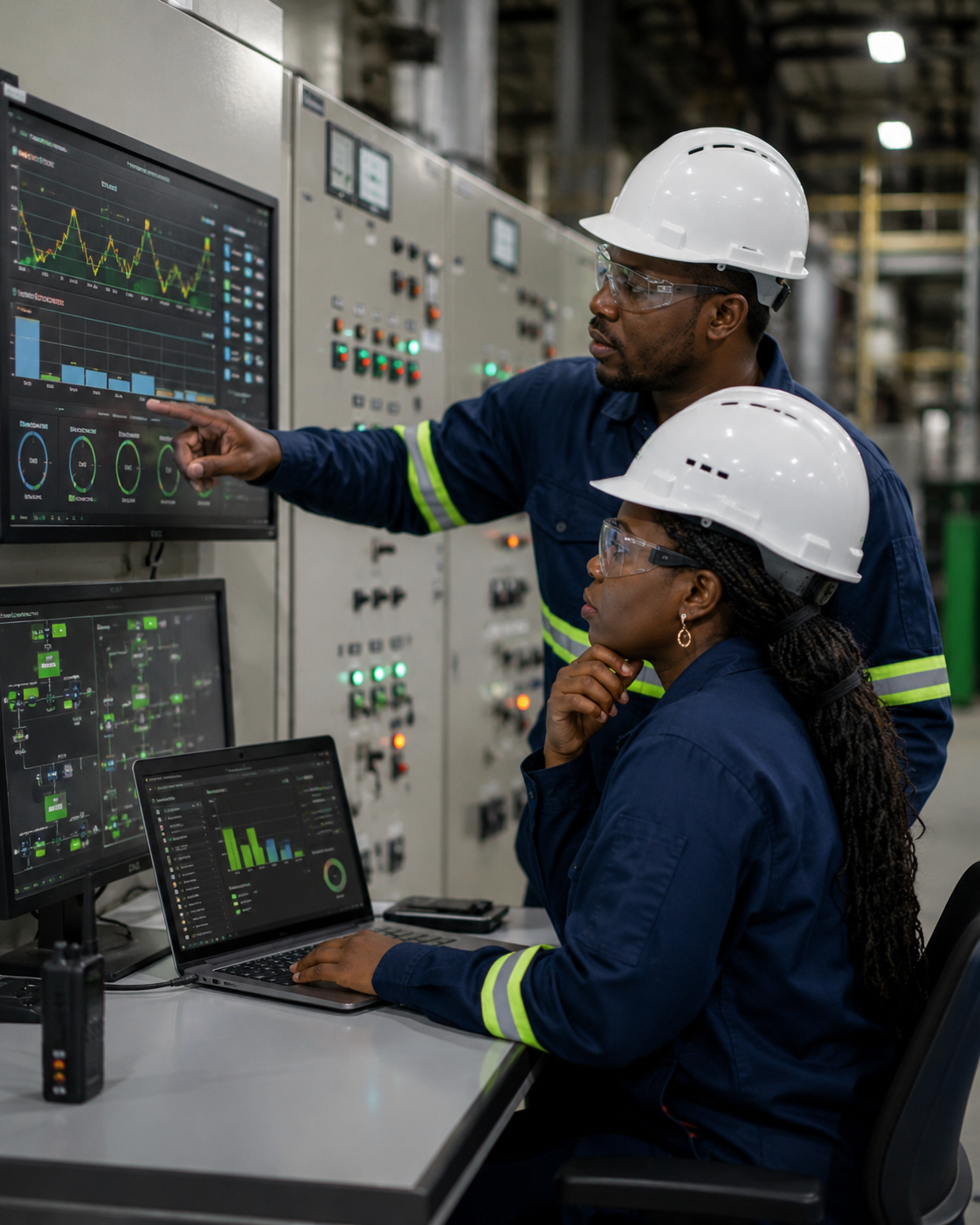 Energy professionals monitoring an industrial control system